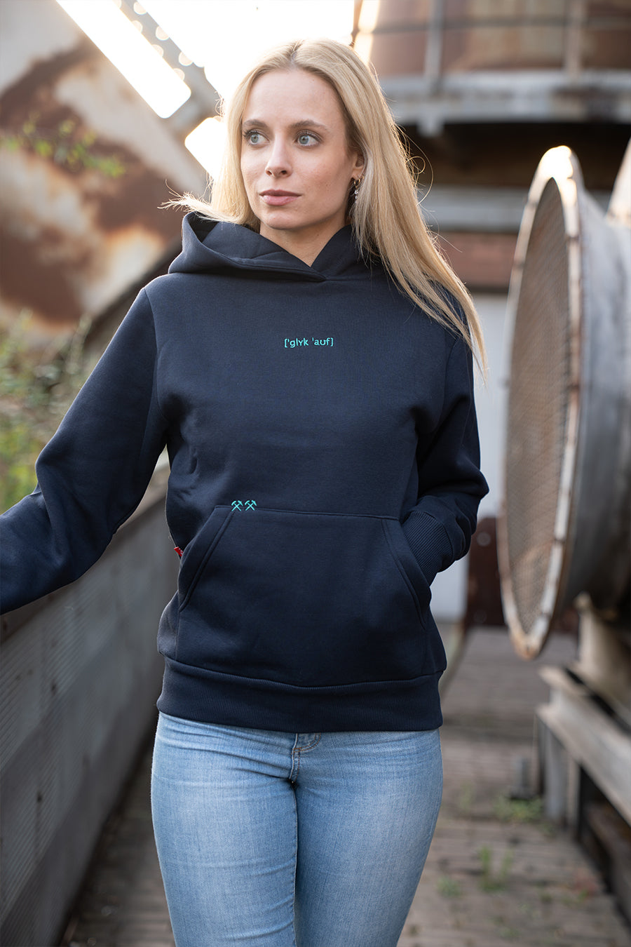 Hoodie "GLÜCK AUF" Navy / Türkis