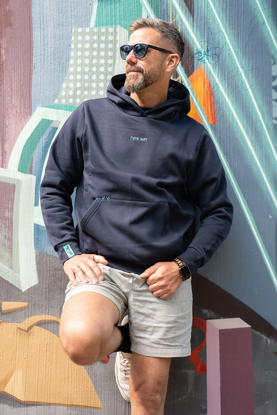 Hoodie "GLÜCK AUF" Navy / Türkis