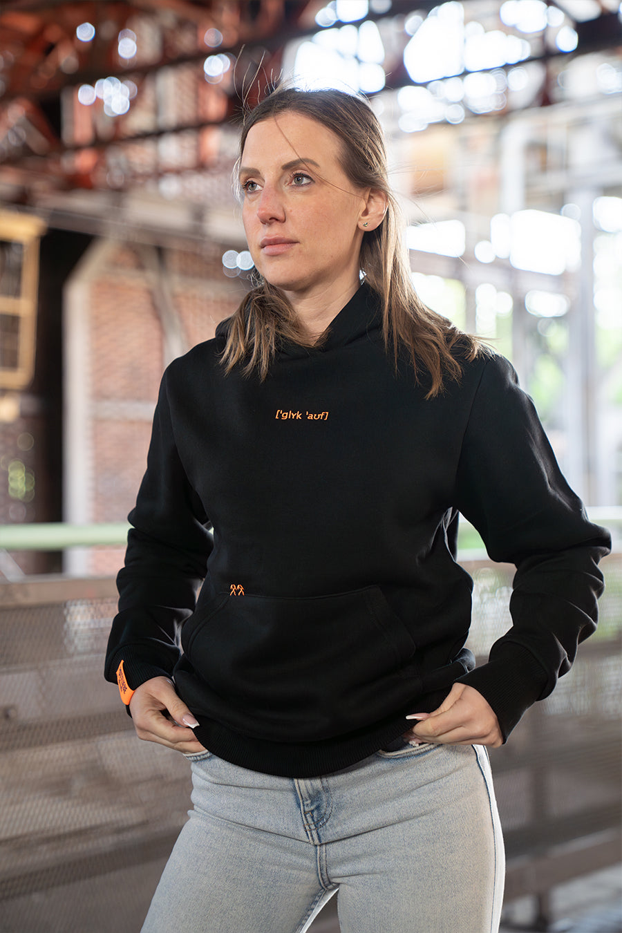 Sudadera con capucha "GKÜCK ON" negro / naranja