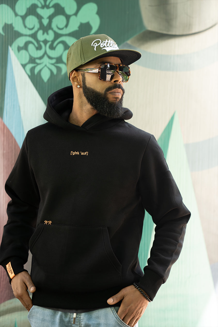 Sudadera con capucha "GKÜCK ON" negro / naranja