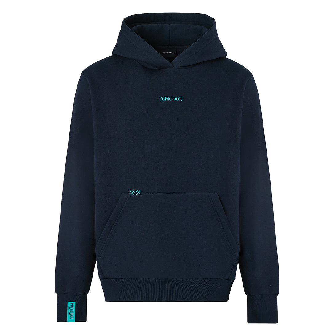 Hoodie "GLÜCK AUF" Navy / Türkis