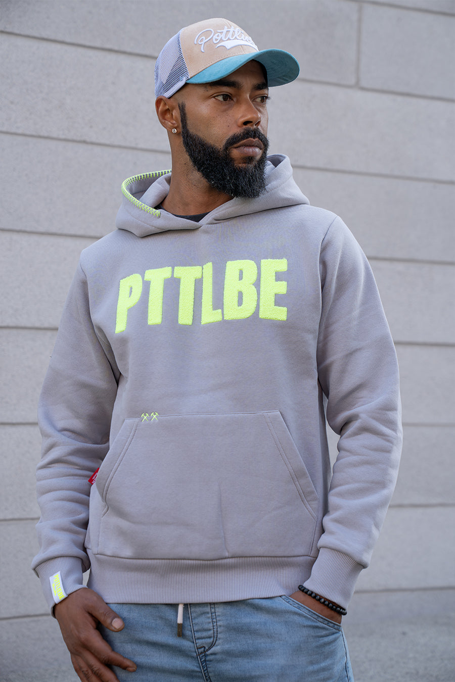 Hoodie "PTTLBE" Grey / Neon Yellow