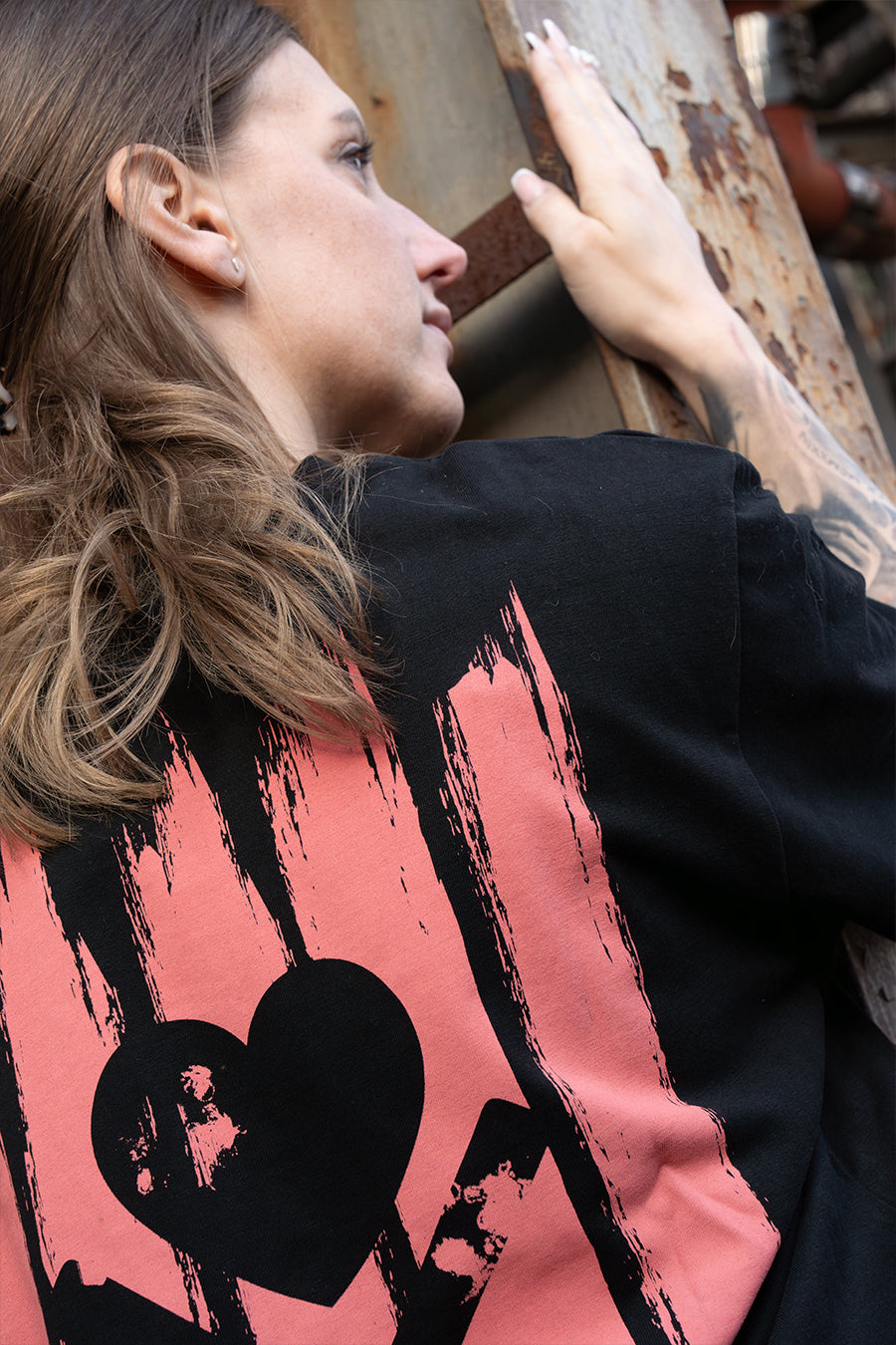 "STRIPES" Shirt black / coral