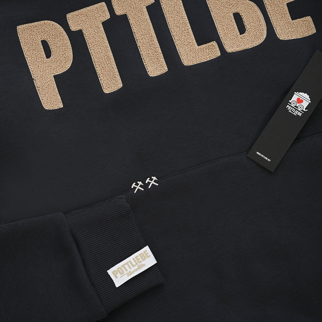 Hoodie "PTTLBE" Washedblack / Goldbeige