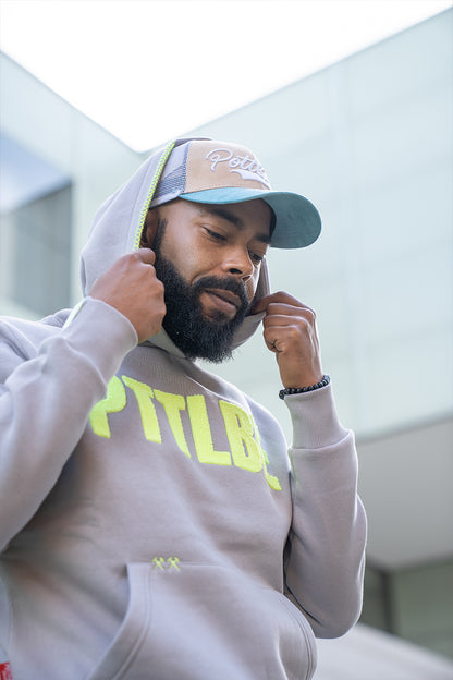 Hoodie "PTTLBE" Grau / Neon-Gelb