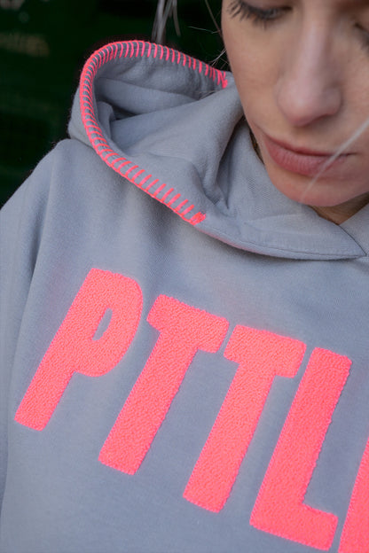 Hoodie "PTTLBE" Grau / Neon-Pink