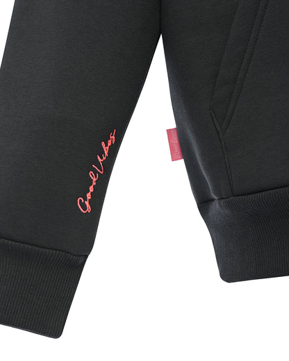 Sudadera con capucha negra lavada rosa!