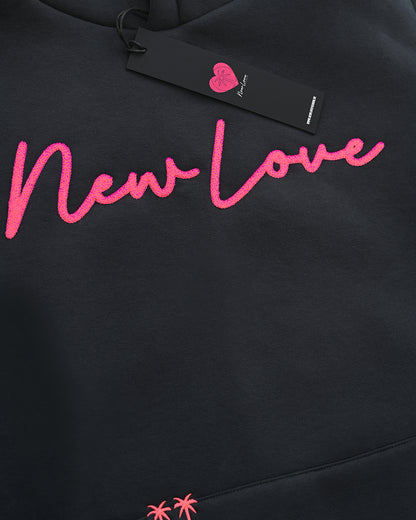 Sudadera con capucha negra lavada rosa!