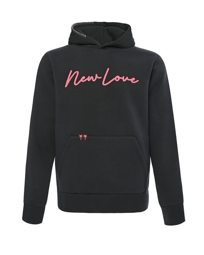 Sudadera con capucha negra lavada rosa!